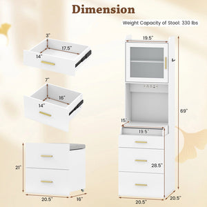 Makeup Vanity with Power Outlets and Flip-top Mirror and Storage Stool-White view 4