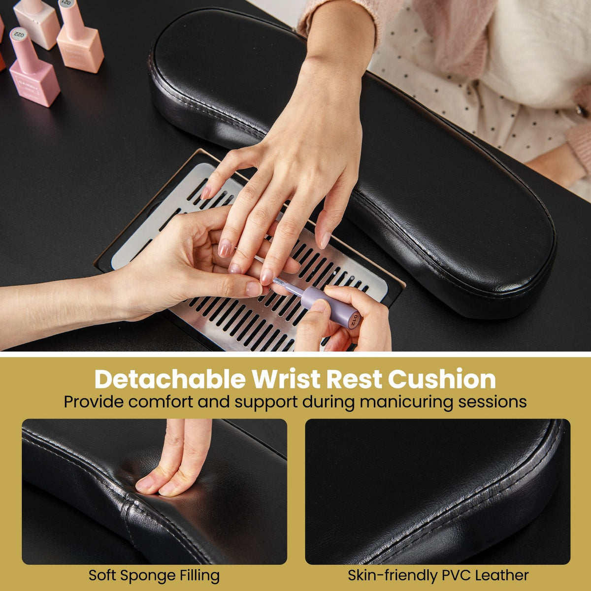 Manicure Table Nail Desk with Electric Dust Collector and 3 Dust Bags-Black view 6