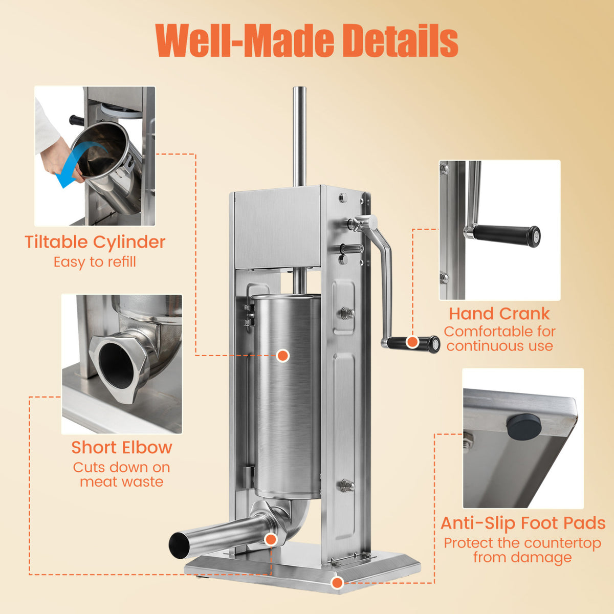 Manual Sausage Stuffer with 2 Speeds & 4 Stuffing Tubes for Commercial Home-5 L view 5