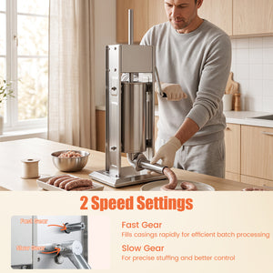 Manual Sausage Stuffer with 2 Speeds & 4 Stuffing Tubes for Commercial Home-5 L view 6