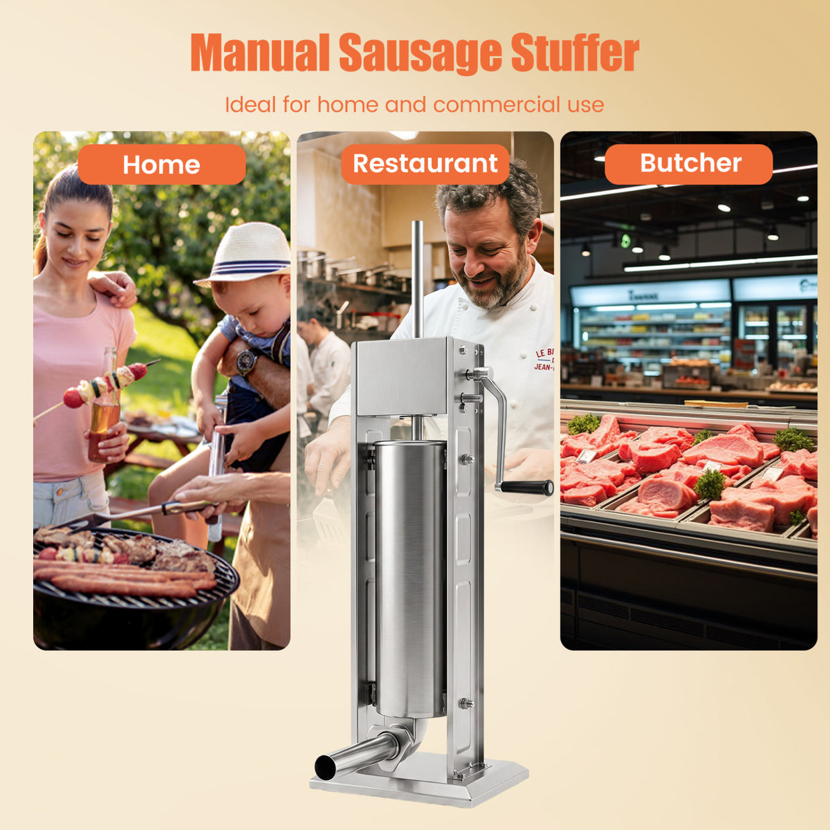 Manual Sausage Stuffer with 2 Speeds & 4 Stuffing Tubes for Commercial Home-7 L view 9