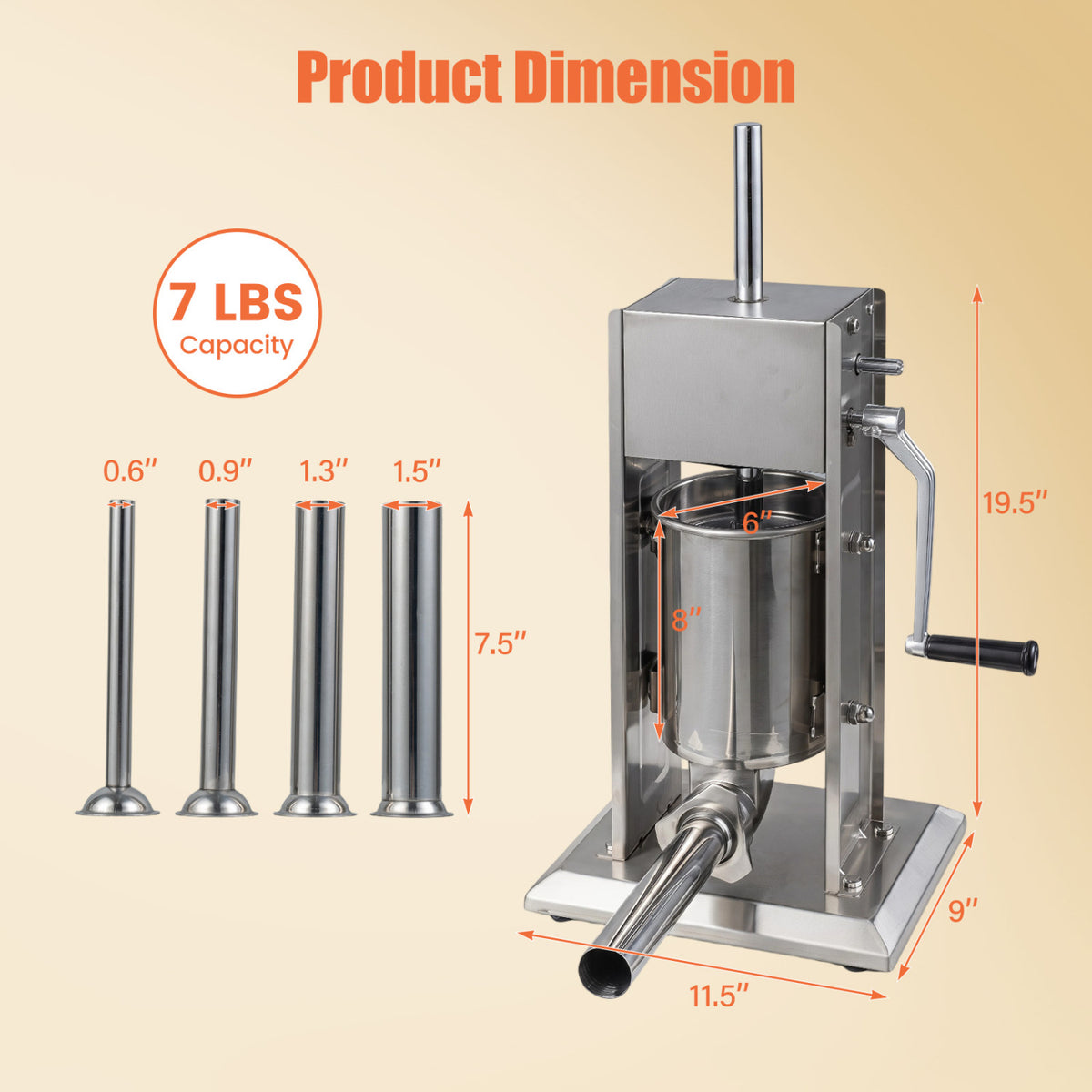 Manual Sausage Stuffer with 2 Speeds & 4 Stuffing Tubes for Commercial Home-3 L view 4