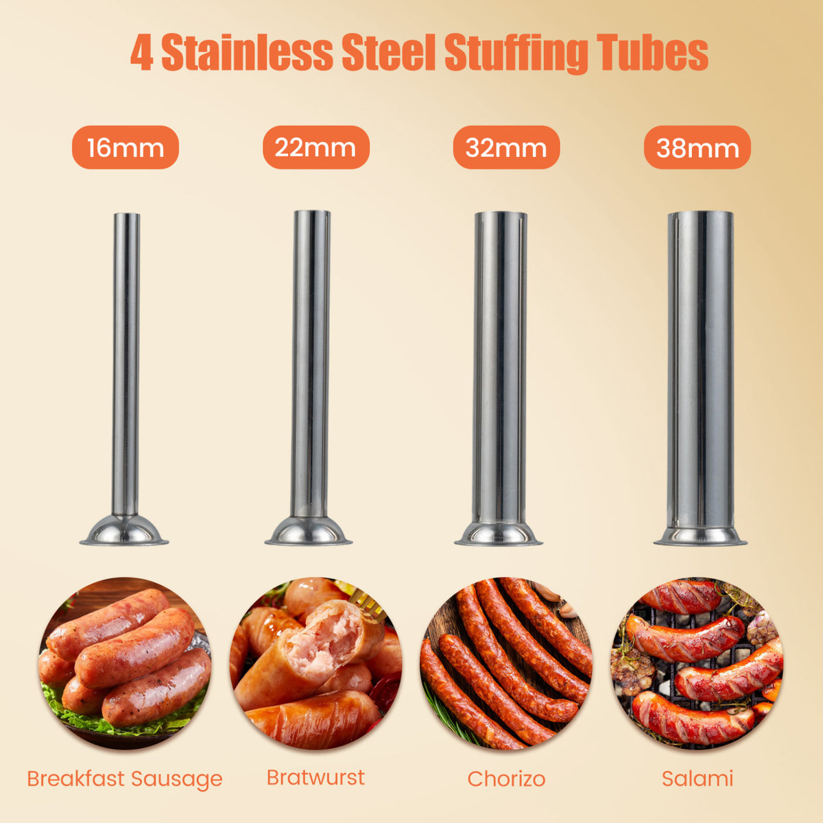 Manual Sausage Stuffer with 2 Speeds & 4 Stuffing Tubes for Commercial Home-3 L view 7