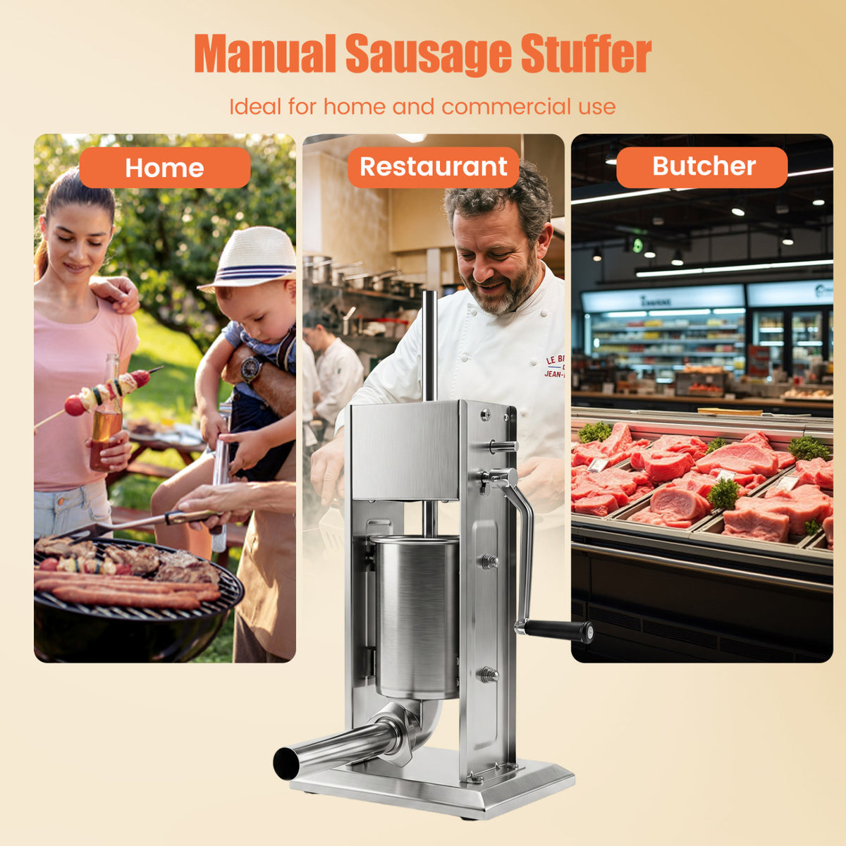 Manual Sausage Stuffer with 2 Speeds & 4 Stuffing Tubes for Commercial Home-3 L view 9