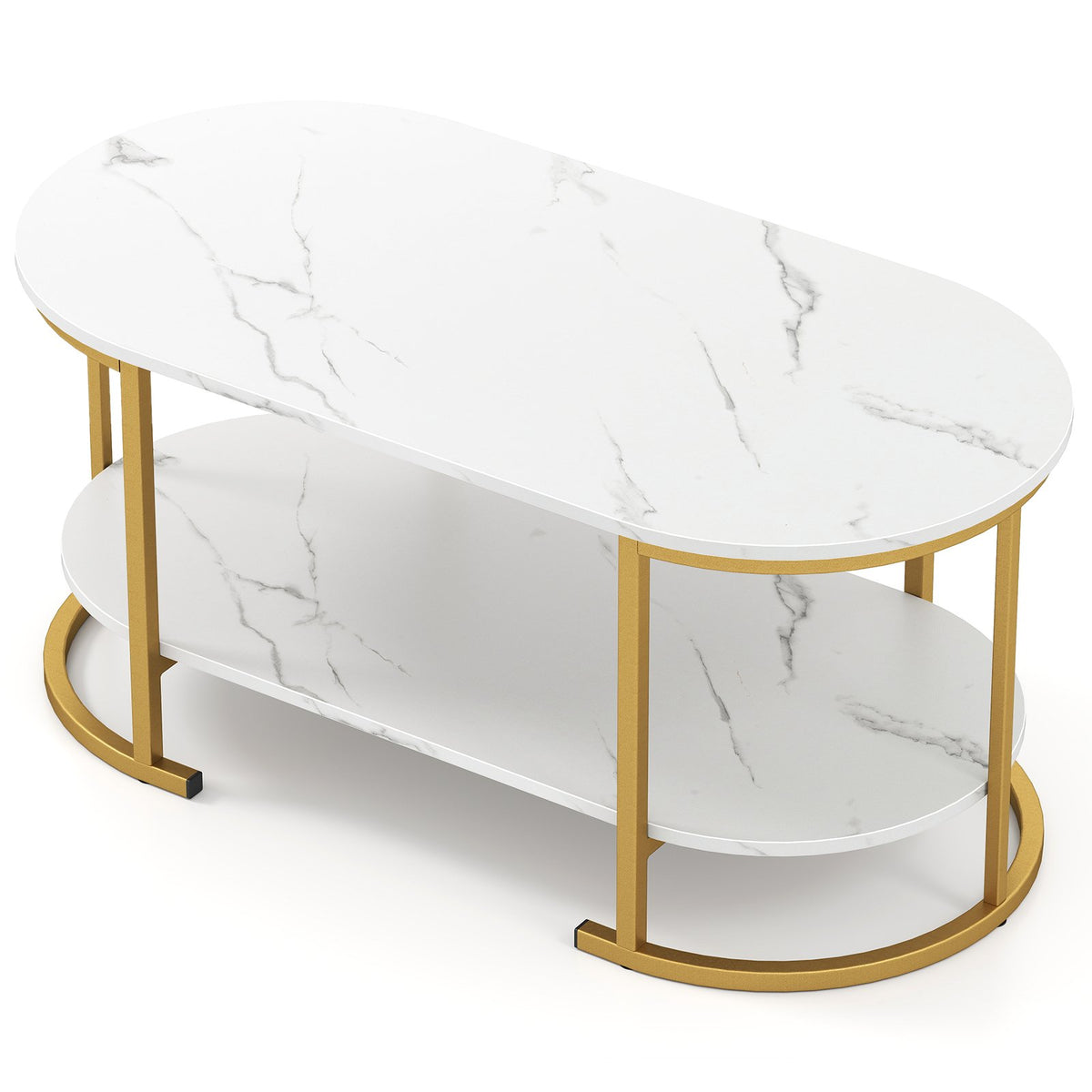 Marble Coffee Table with Open Storage Shelf-White view 4