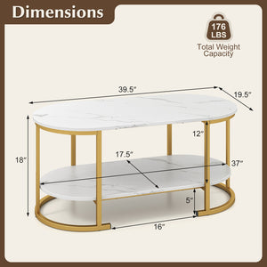 Marble Coffee Table with Open Storage Shelf-White view 5