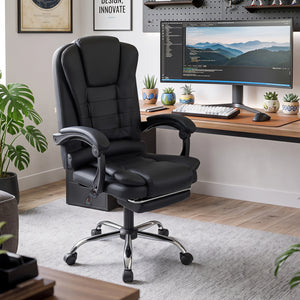 Massage Office Chair with Footrest & Reclining Backrest and Swivel Seat-Black view 2