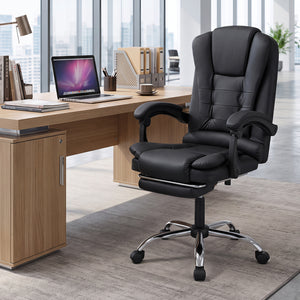 Massage Office Chair with Footrest & Reclining Backrest and Swivel Seat-Black view 3