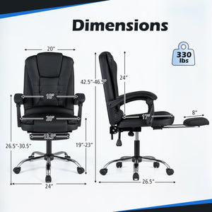 Massage Office Chair with Footrest & Reclining Backrest and Swivel Seat-Black view 4