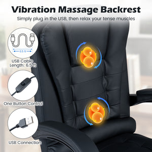 Massage Office Chair with Footrest & Reclining Backrest and Swivel Seat-Black view 5