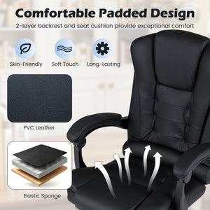 Massage Office Chair with Footrest & Reclining Backrest and Swivel Seat-Black view 6