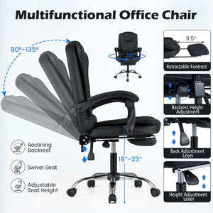 Massage Office Chair with Footrest & Reclining Backrest and Swivel Seat-Black view 7