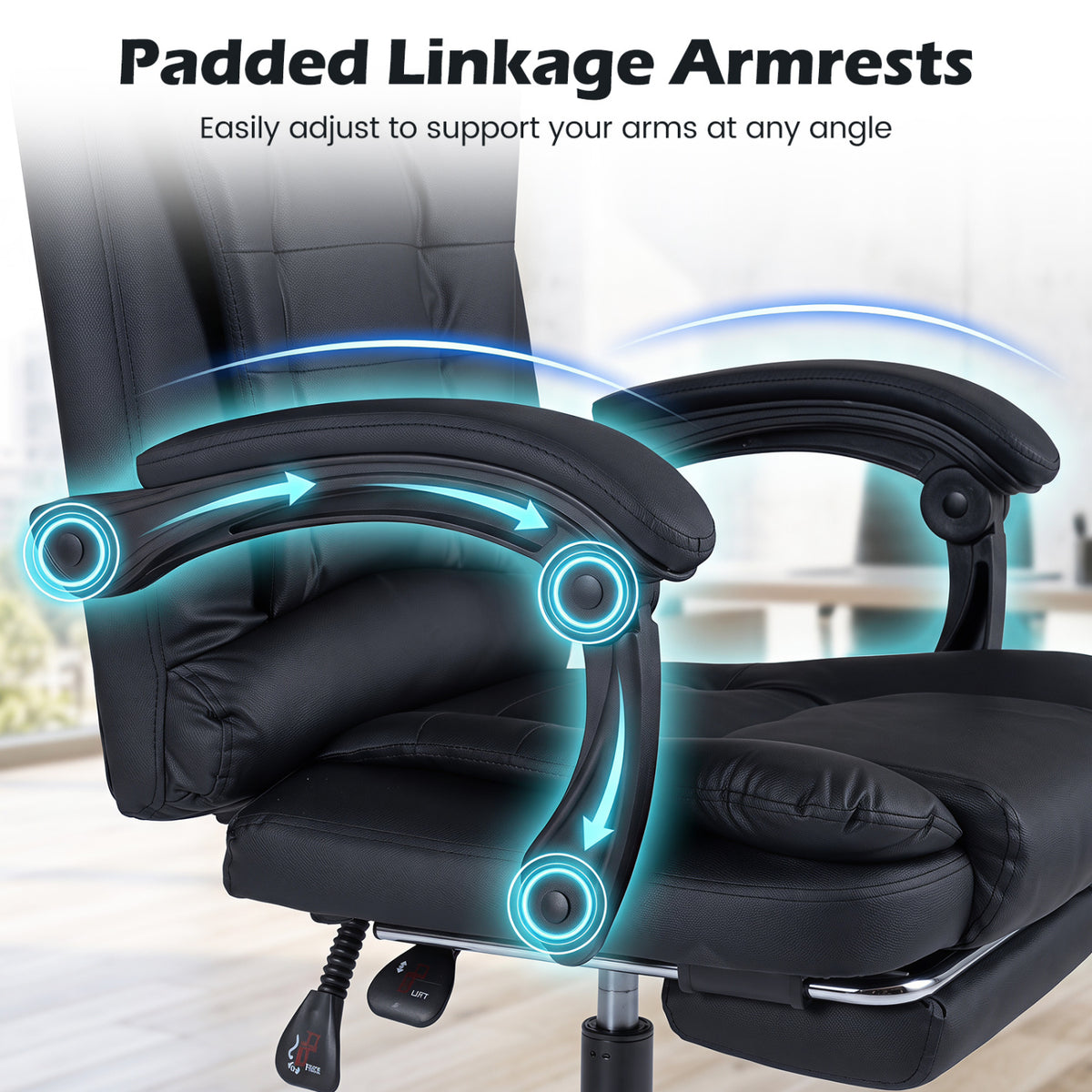 Massage Office Chair with Footrest & Reclining Backrest and Swivel Seat-Black view 8