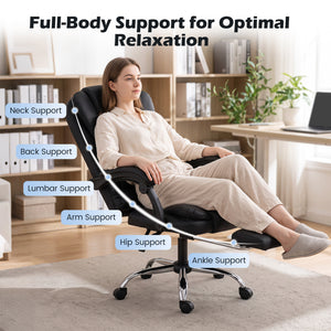 Massage Office Chair with Footrest & Reclining Backrest and Swivel Seat-Black view 9