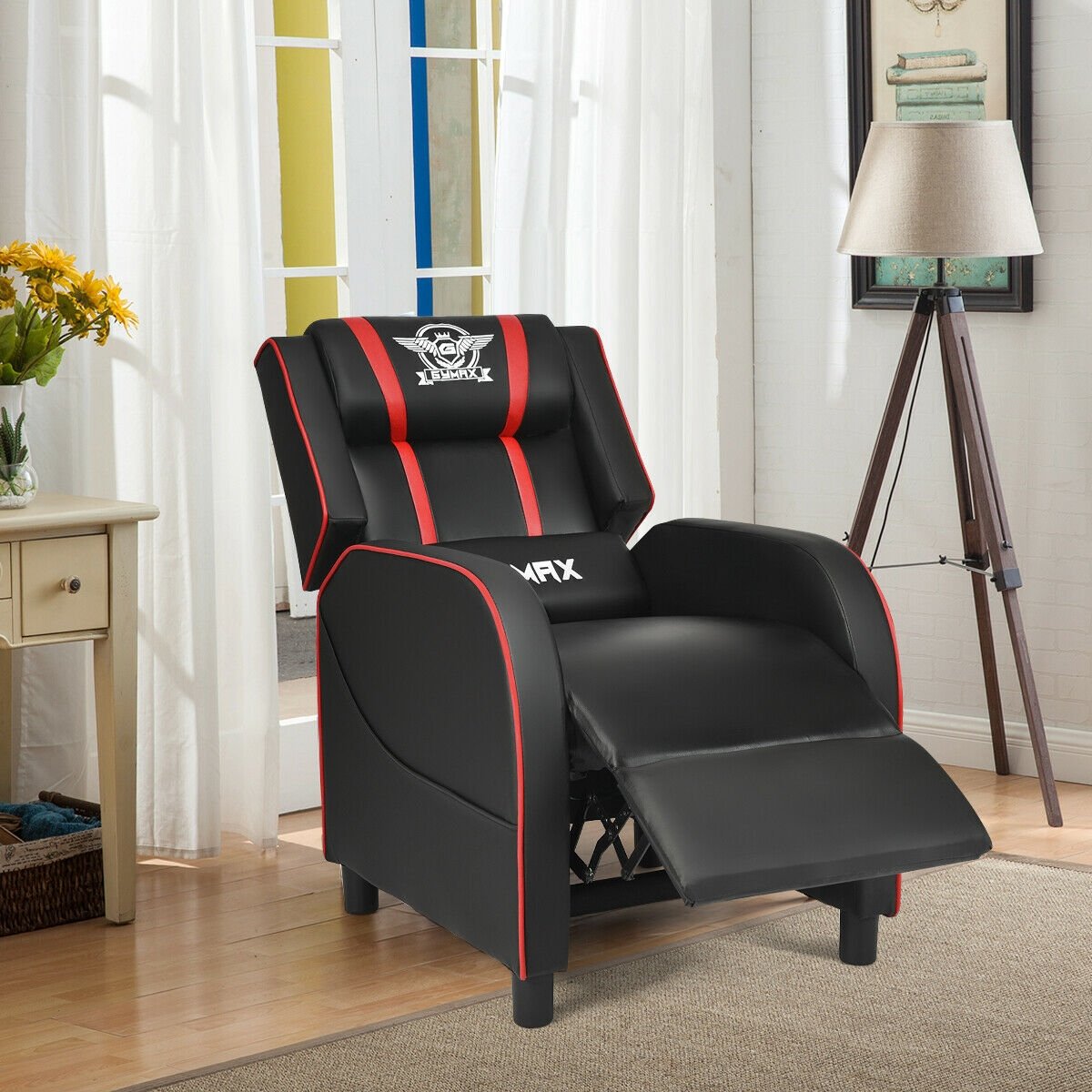 Massage Racing Gaming Single Recliner Chair-Red view 2