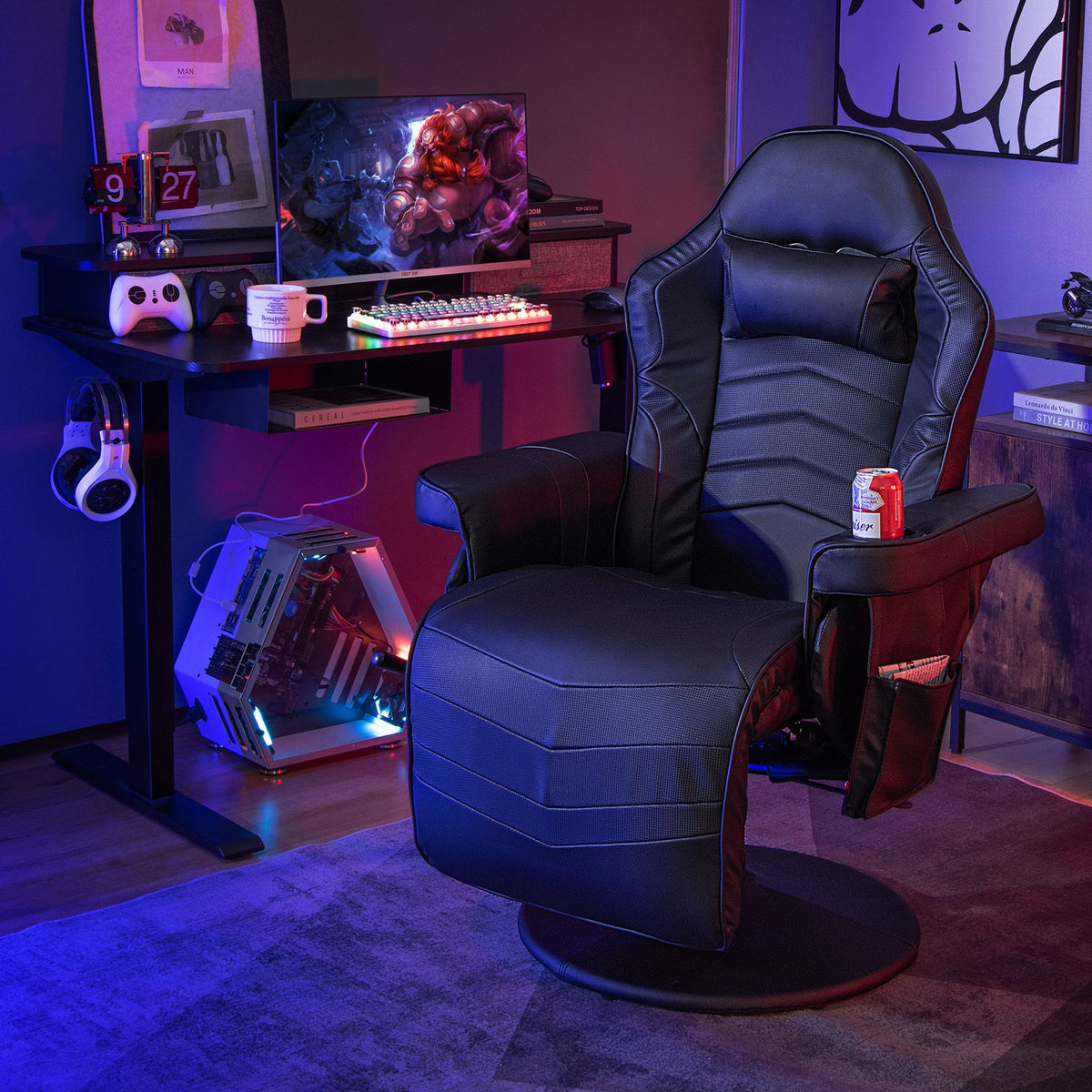 Massage Video Gaming Recliner Chair with Adjustable Height-Black view 2