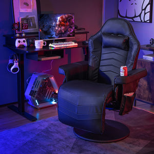 Massage Video Gaming Recliner Chair with Adjustable Height-Black view 2