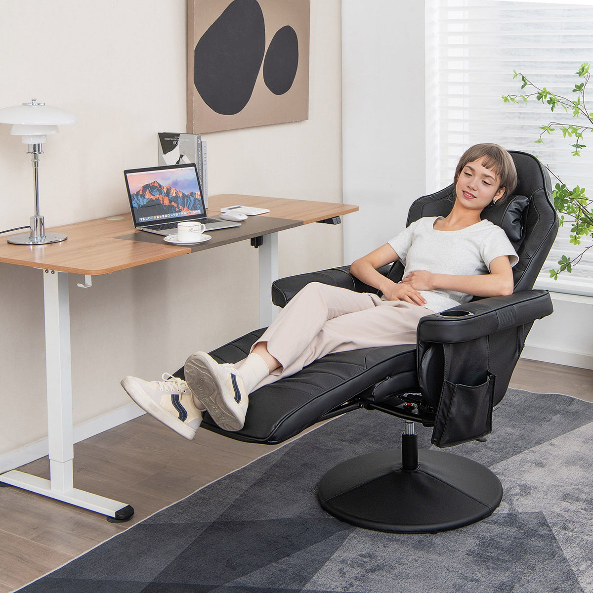 Massage Video Gaming Recliner Chair with Adjustable Height-Black view 3