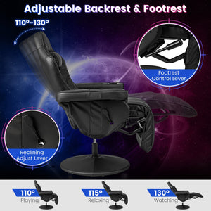 Massage Video Gaming Recliner Chair with Adjustable Height-Black view 9