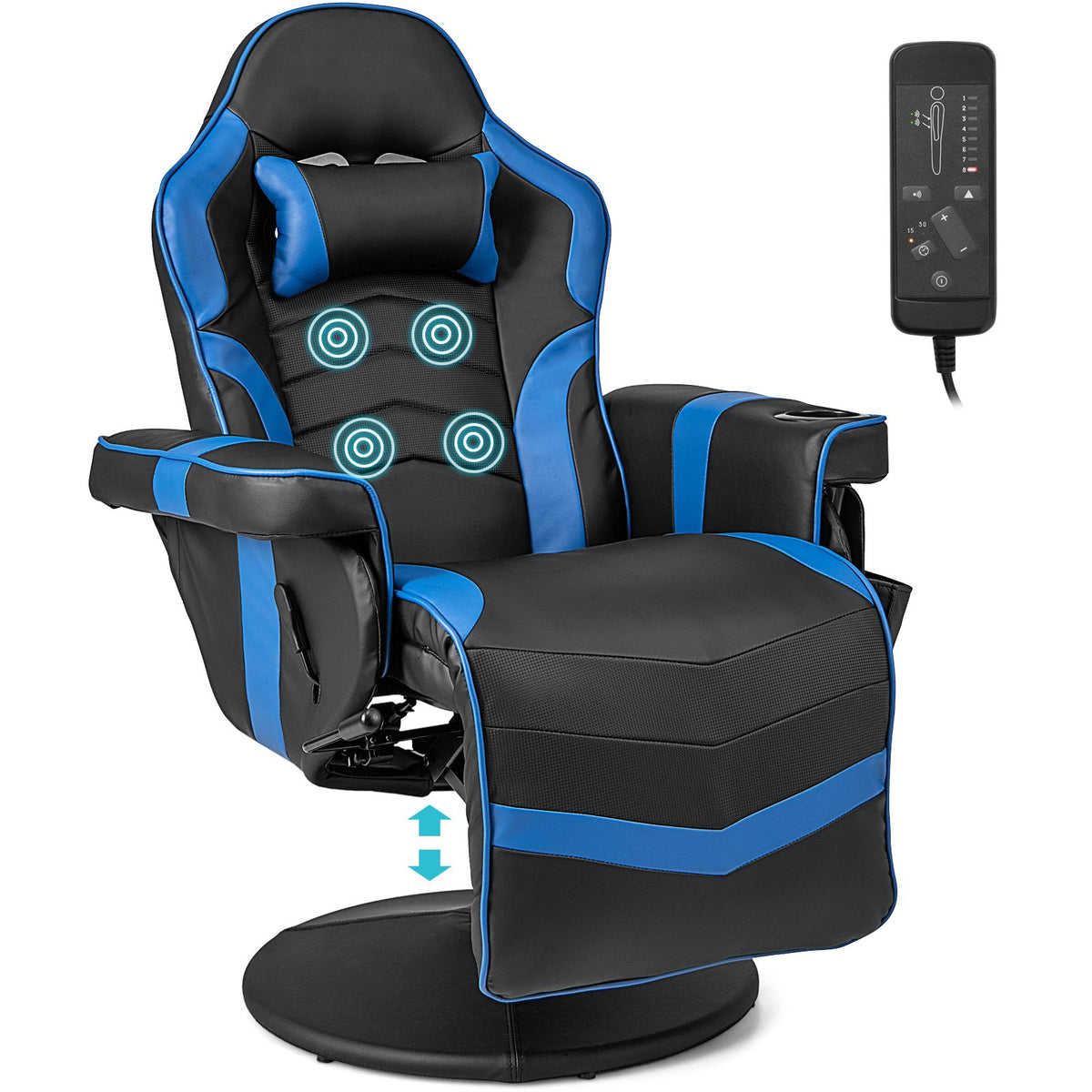 Massage Video Gaming Recliner Chair with Adjustable Height-Blue view 4