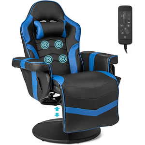 Massage Video Gaming Recliner Chair with Adjustable Height-Blue view 4