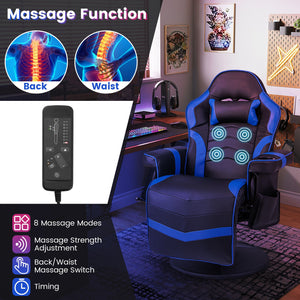 Massage Video Gaming Recliner Chair with Adjustable Height-Blue view 7