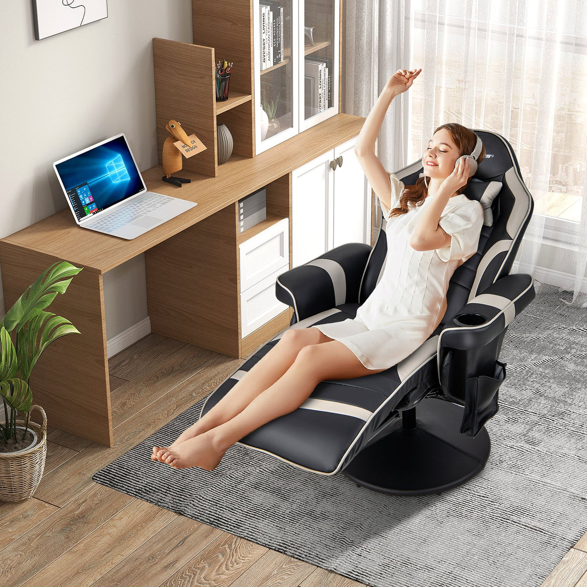 Massage Video Gaming Recliner Chair with Adjustable Height-Gray view 2