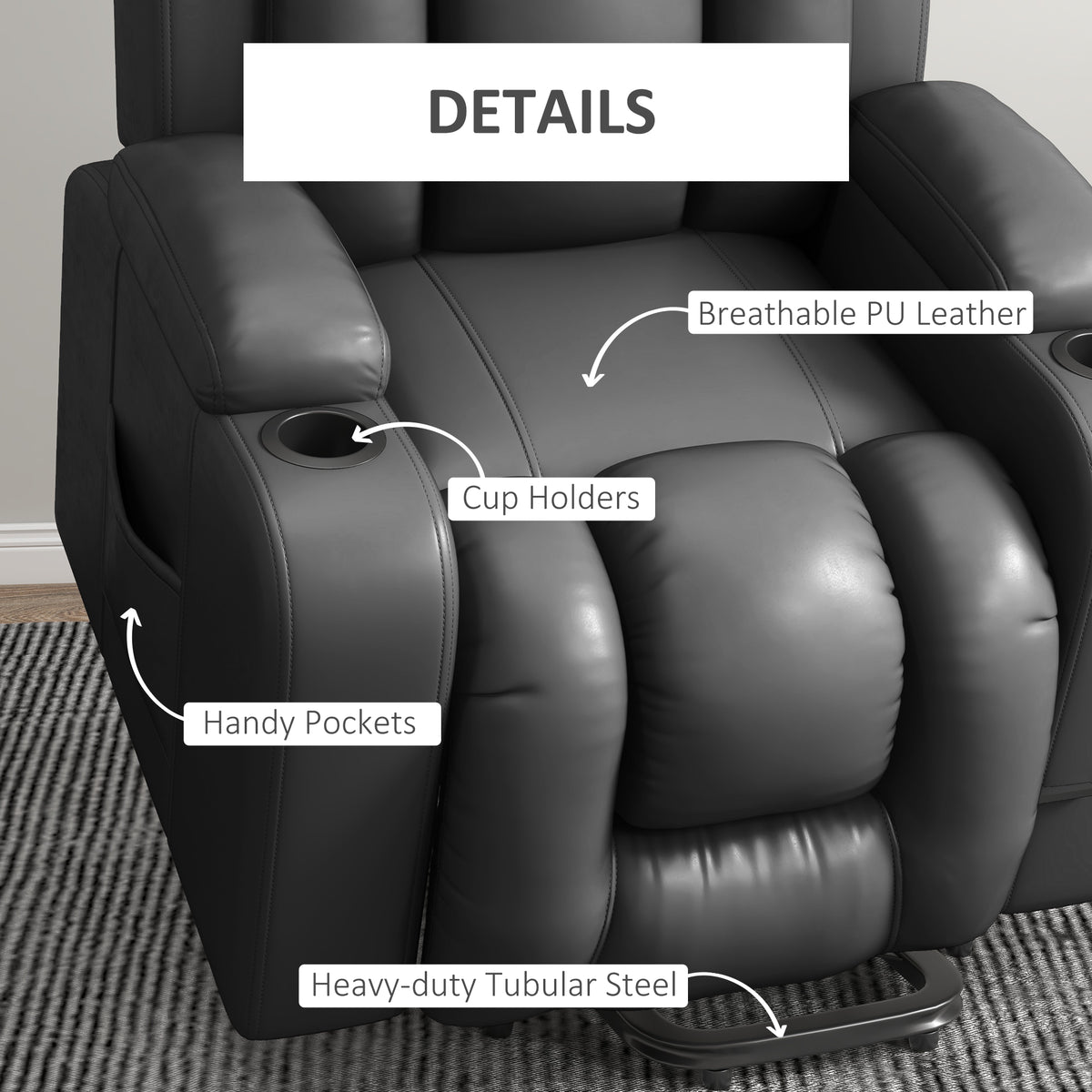 Power Lift Recliner Chair for Elderly, PU Leather Electric Recliner Chair with Footrest, Remote Control – view 20