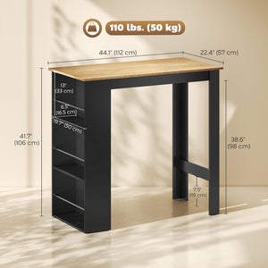 Bar Table Counter Height Dining Table with 3 Storage Shelves for Kitchen, Dining Room, Living Room, Natural