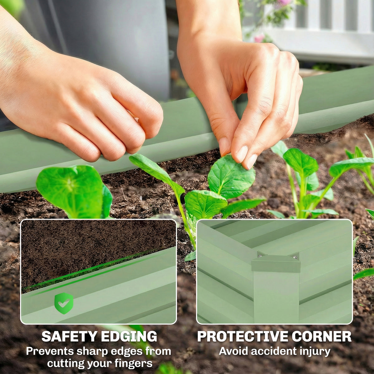 Set of 2 Galvanized Raised Beds for Garden, Outdoor Planter Box for Flowers, Herbs and Vegetables, Light Green