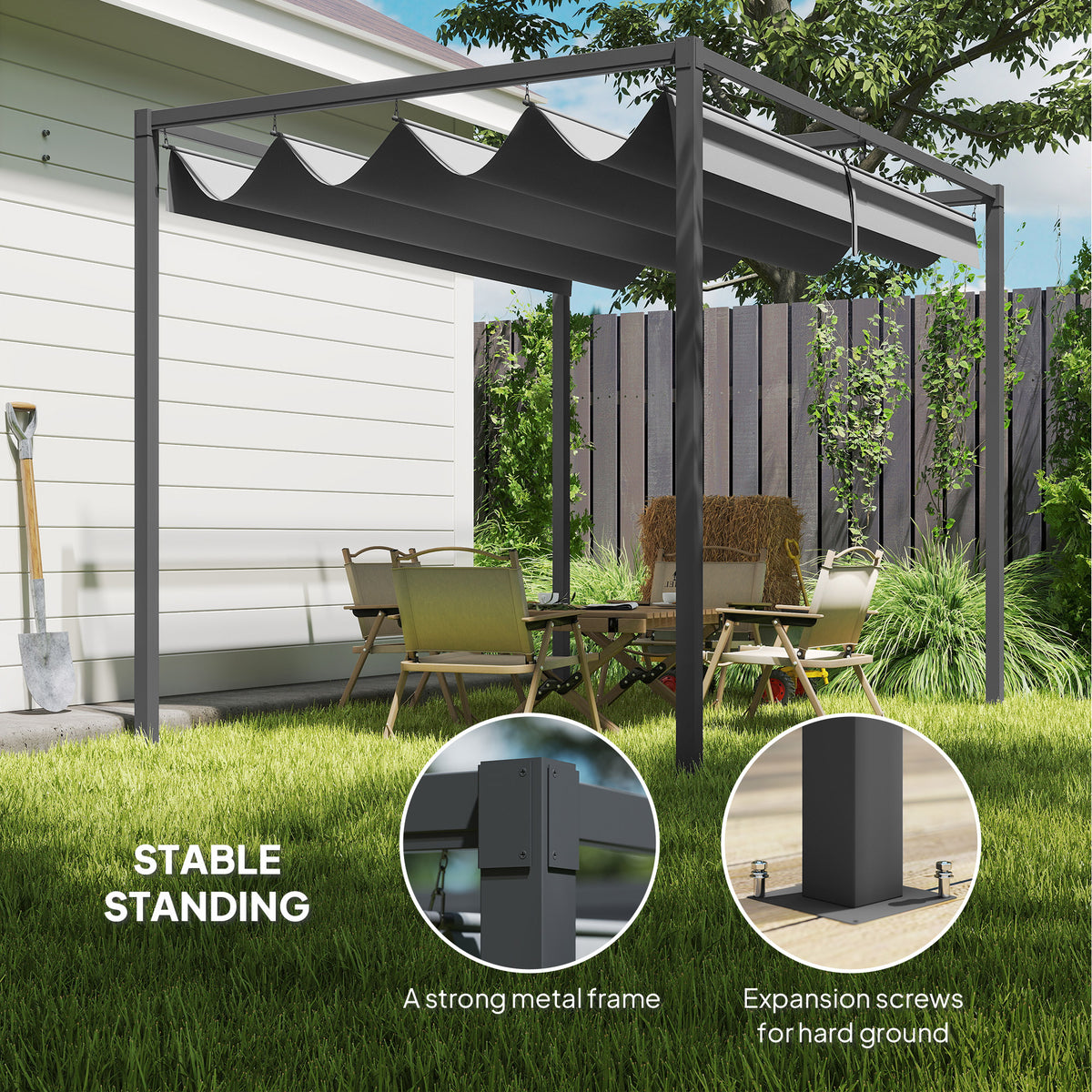 10x7ft Pergola with Retractable Roof Outdoor Patio Sun Shelter Garden Grape Tent Water-resistant Yard Shade – view 6
