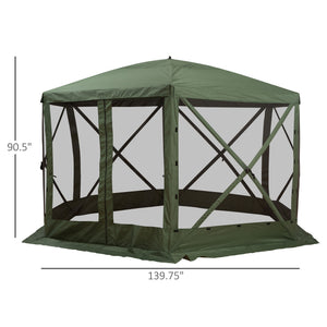 12' x 12' Hexagon Automatic Pop Up Screen Tents Camping Shelter Picnic Canopy Outdoor Sun Shade with Mesh Sidewalls and Carry Bag, Green