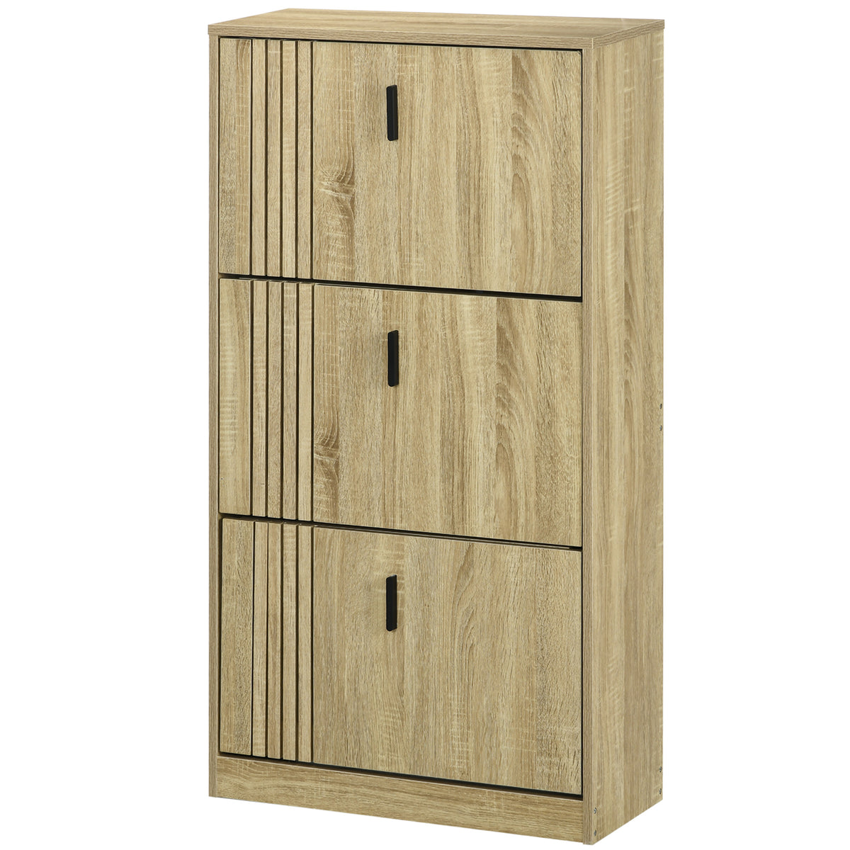 Shoe Storage Cabinet Organizer for 18 Pairs of Shoes with 3 Flip Drawers and Adjustable Shelves, Oak
