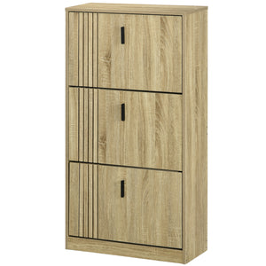 Shoe Storage Cabinet Organizer for 18 Pairs of Shoes with 3 Flip Drawers and Adjustable Shelves, Oak