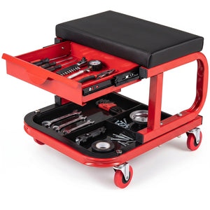 Mechanic Rolling Stool with Tool Trays and Magnetic Drawer for Garage-Red