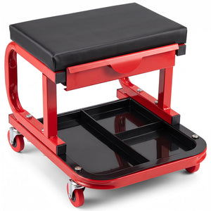 Mechanic Rolling Stool with Tool Trays and Magnetic Drawer for Garage-Red view 4
