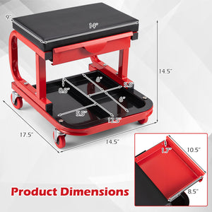 Mechanic Rolling Stool with Tool Trays and Magnetic Drawer for Garage-Red view 5
