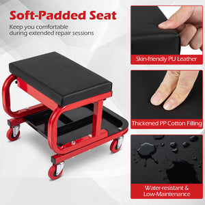 Mechanic Rolling Stool with Tool Trays and Magnetic Drawer for Garage-Red view 8
