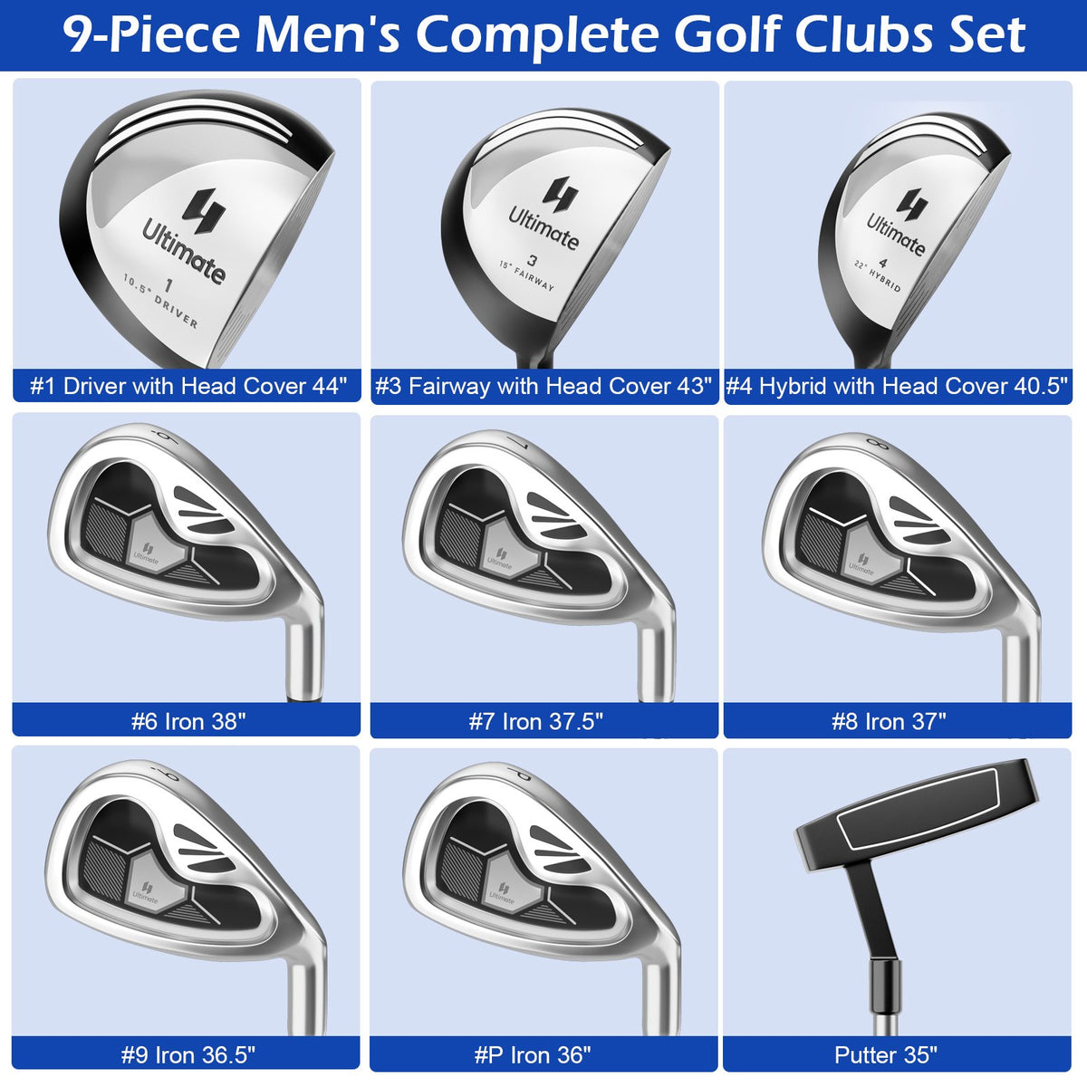 Men's 9 Pieces Complete Golf Club Set-Gray view 5