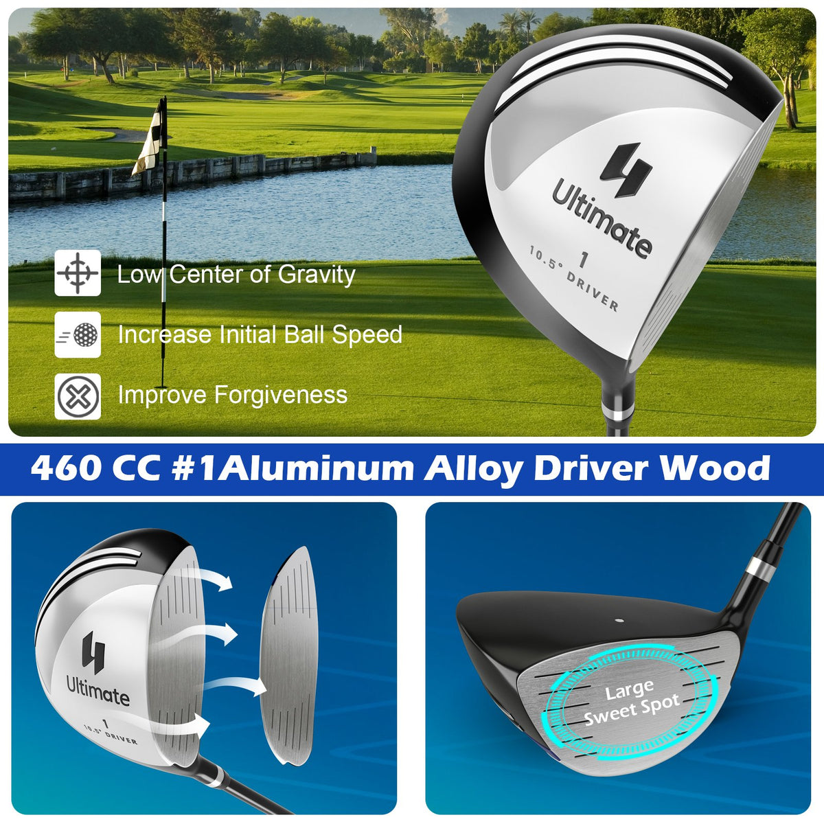 Men's 9 Pieces Complete Golf Club Set-Gray view 6