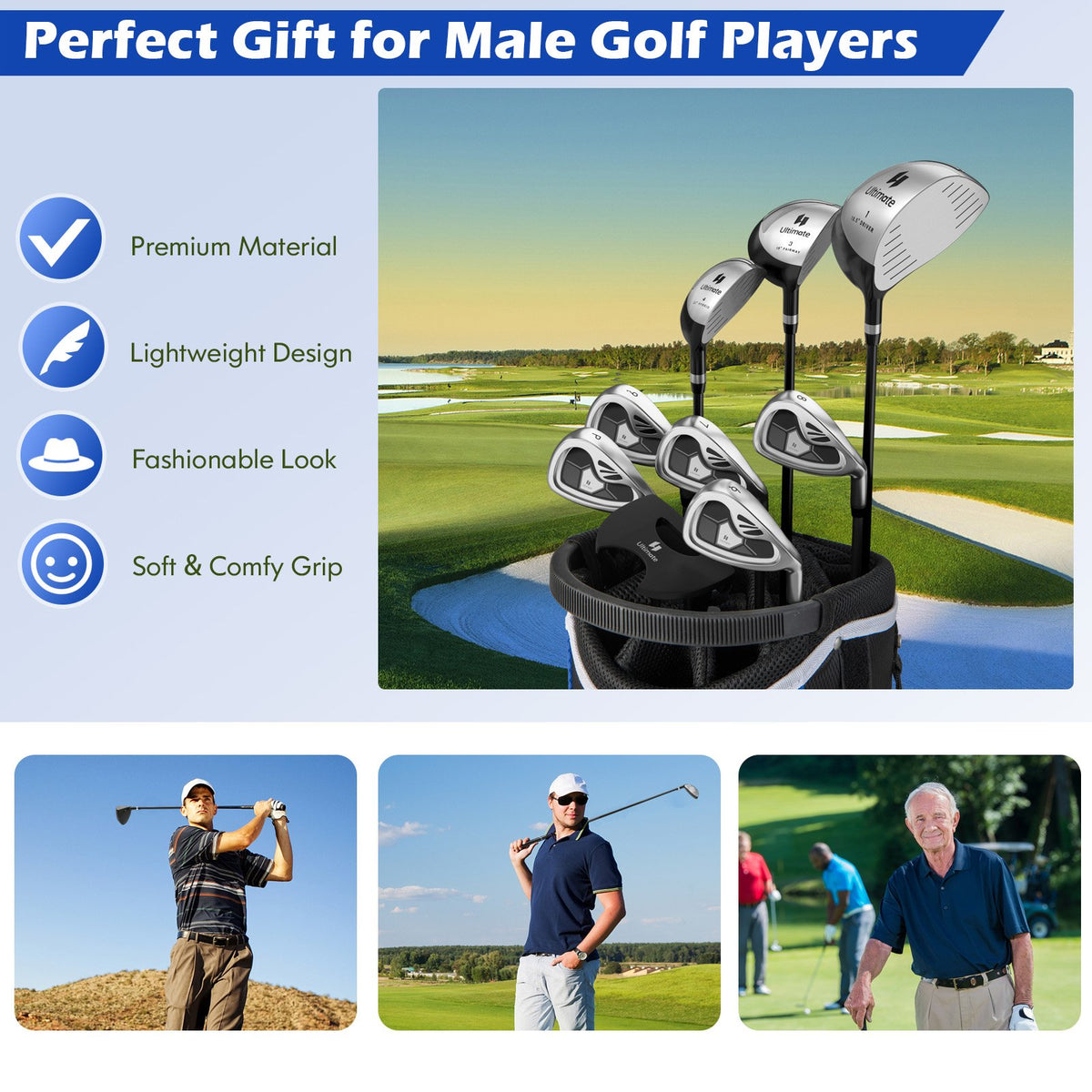 Men's 9 Pieces Complete Golf Club Set-Gray view 9