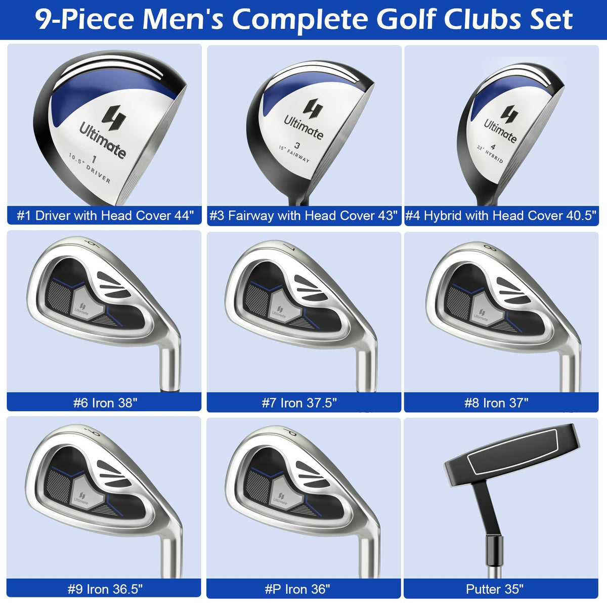 Men's 9 Pieces Complete Golf Club Set-Navy view 5
