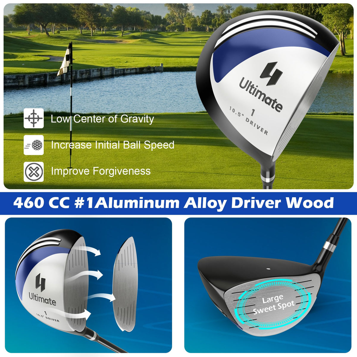 Men's 9 Pieces Complete Golf Club Set-Navy view 6