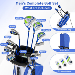 Men's Complete Golf Clubs and Bag Set with Headcovers and Putter-Blue view 3