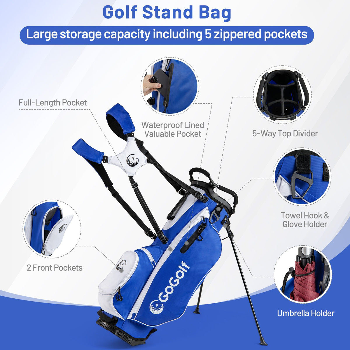 Men's Complete Golf Clubs and Bag Set with Headcovers and Putter-Blue view 9