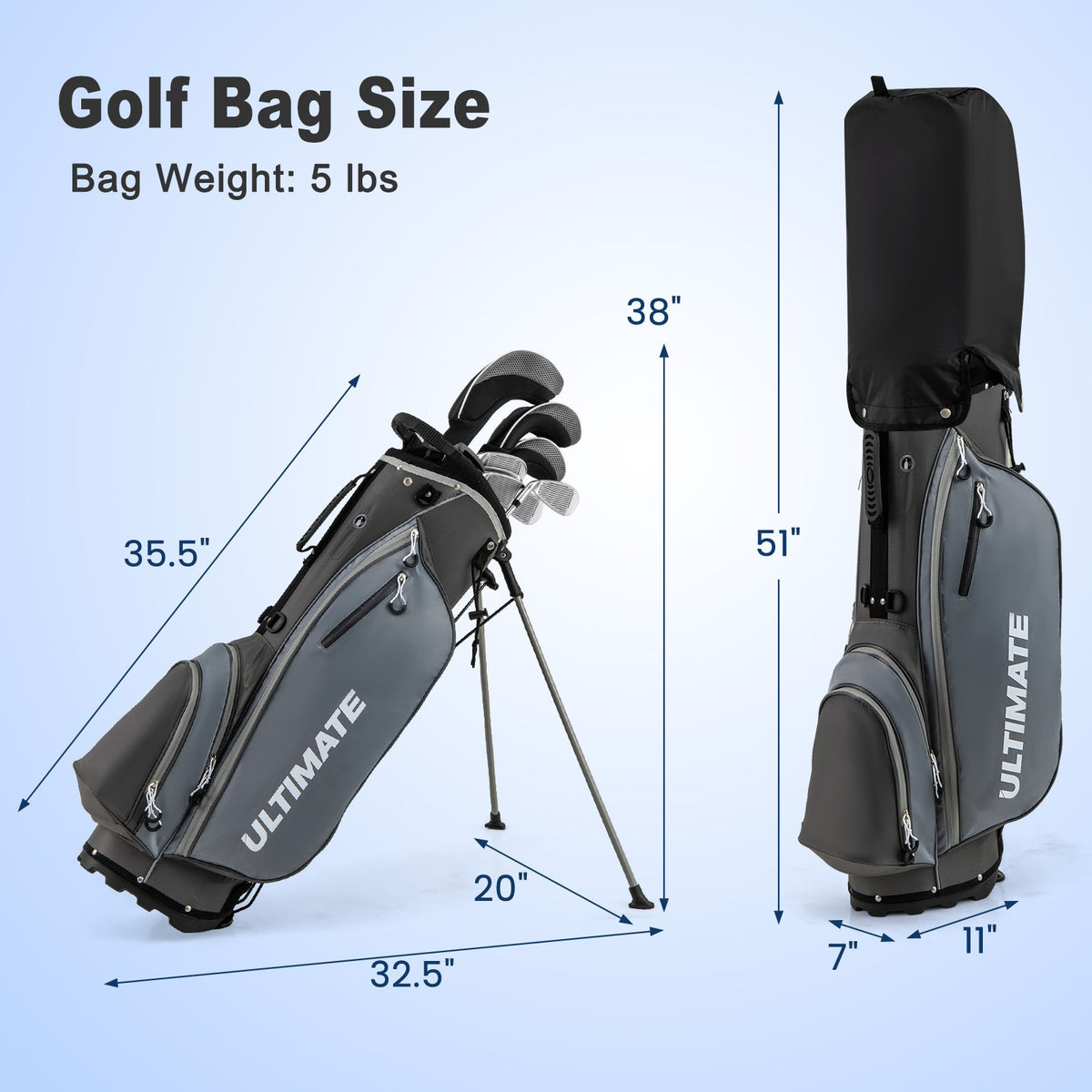 Men’s Profile Complete Golf Club Package Set Includes 10 Pieces-Gray view 2