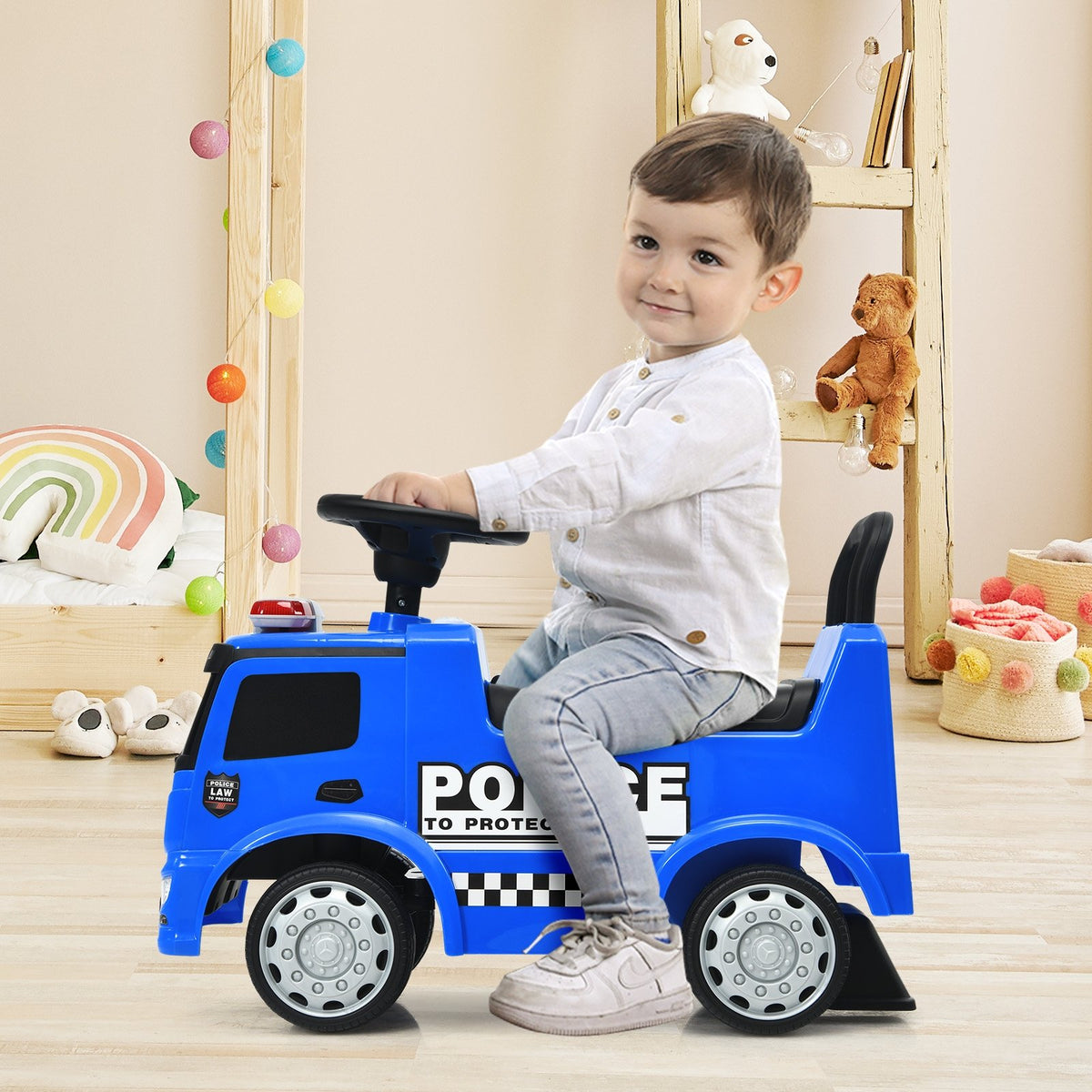 Mercedes Benz Kids Ride On Push Licensed Police Car-Blue view 2