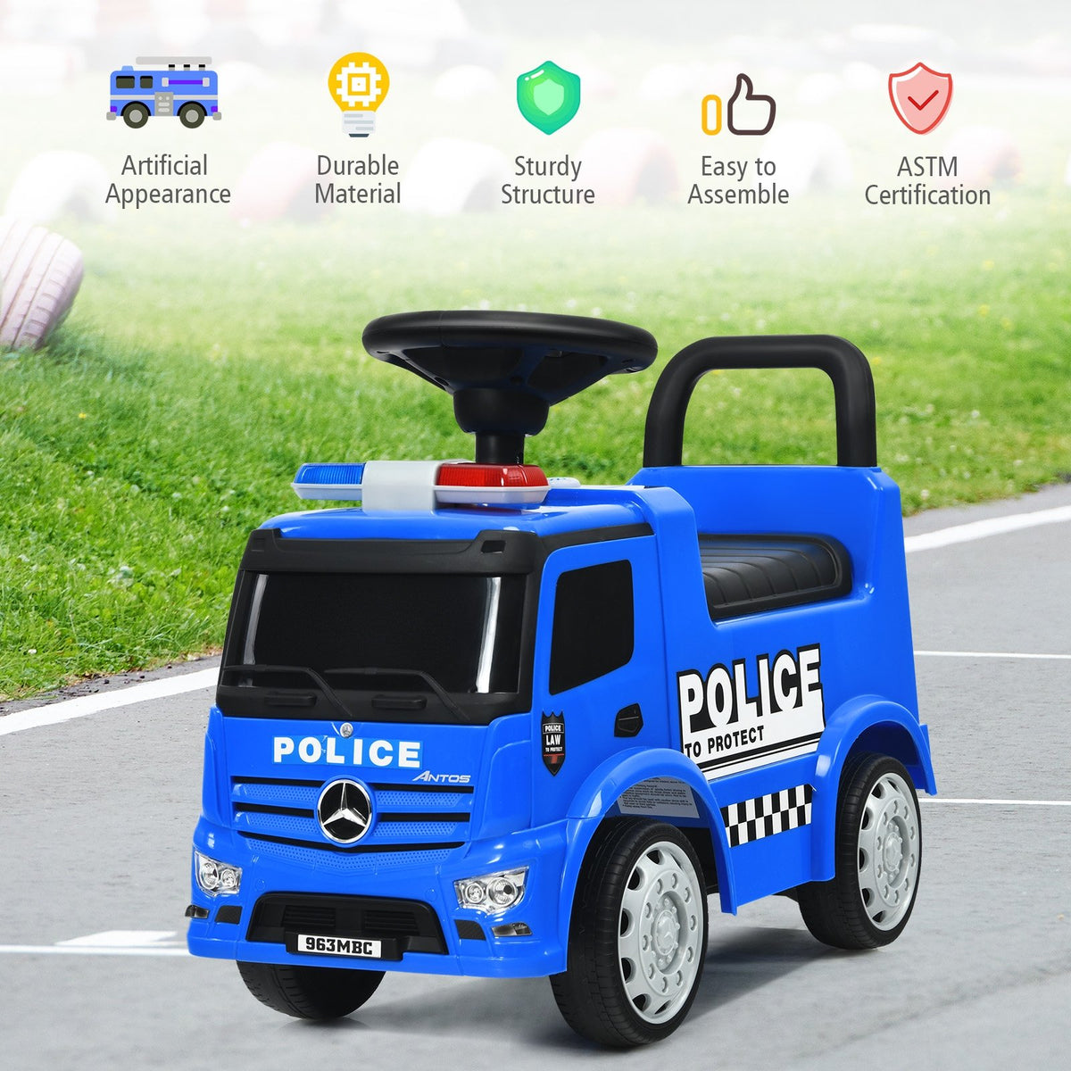 Mercedes Benz Kids Ride On Push Licensed Police Car-Blue view 7