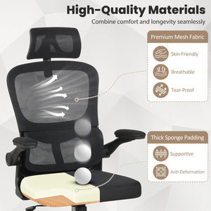 Mesh Office Chair with Adaptive Lumbar Support, Flip-up Armrests, Reclining Backrest-Black view 5