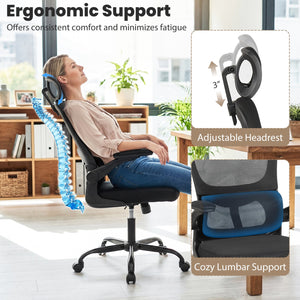 Mesh Office Chair with Adaptive Lumbar Support, Flip-up Armrests, Reclining Backrest-Black view 6